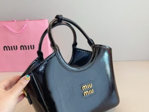 MIU MIU IVY Leather Tote Bag in black with iconic MIU MIU logo